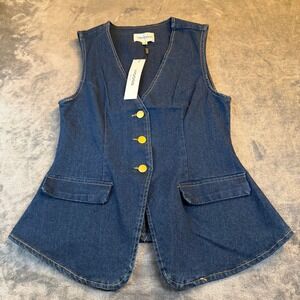 Vigoss Denim Vest Womens Small Blue Jean Button Front Faux Pocket NWT